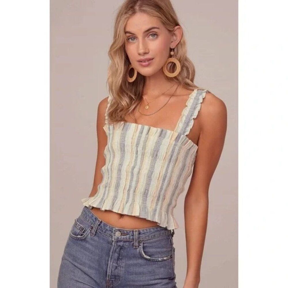 ASTR Twiggy Striped Smocked Crop Tank Top | Medium